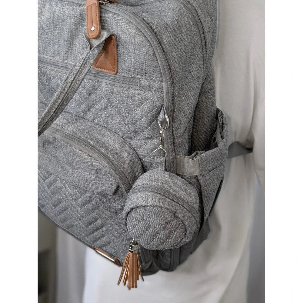 Iniuniu Gray Diaper Bag Backpack Baby Travel Organizer Changing Bag Tassel